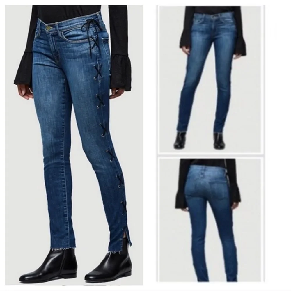 FRAME Le Skinny de Jeanne Lace Up Jeans 26 Raw Hem Fray Designer Denim NWT